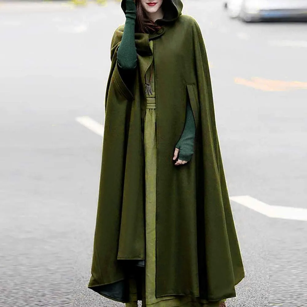 Unisex Hooded Cloak Cosplay Party Deluxe Cape Halloween Witch Costume for Women Men Fall Winter Trench Coats