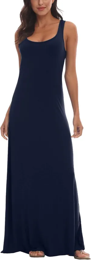 Urban CoCo Women's Scoop Neck Solid Sleeveless Summer Beach Tank Top Casual Maxi Dress
