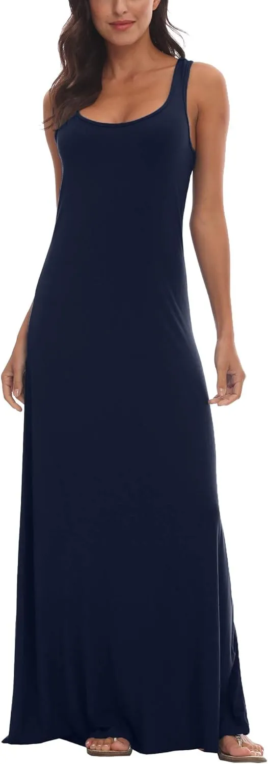 Urban CoCo Women's Scoop Neck Solid Sleeveless Summer Beach Tank Top Casual Maxi Dress