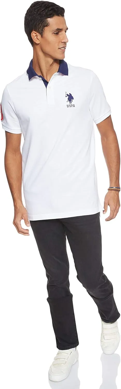U.S. Polo Assn. Men's Short-Sleeve Polo Shirt with Applique, Casual Summer Slim Fit Polo Shirt with Contrast Color