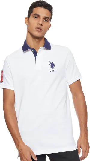 U.S. Polo Assn. Men's Short-Sleeve Polo Shirt with Applique, Casual Summer Slim Fit Polo Shirt with Contrast Color