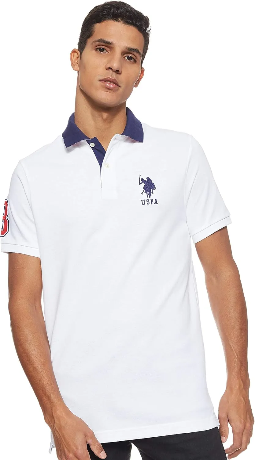 U.S. Polo Assn. Men's Short-Sleeve Polo Shirt with Applique, Casual Summer Slim Fit Polo Shirt with Contrast Color