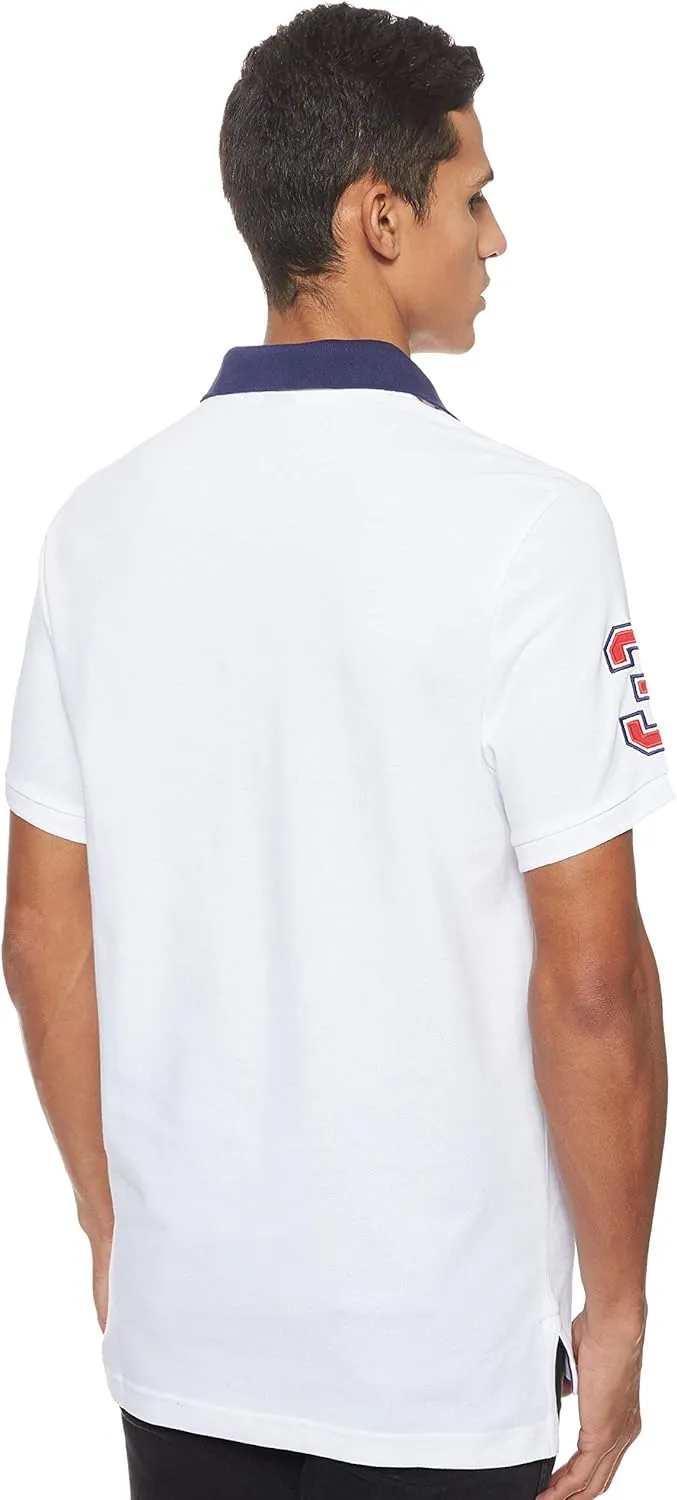 U.S. Polo Assn. Men's Short-Sleeve Polo Shirt with Applique, Casual Summer Slim Fit Polo Shirt with Contrast Color