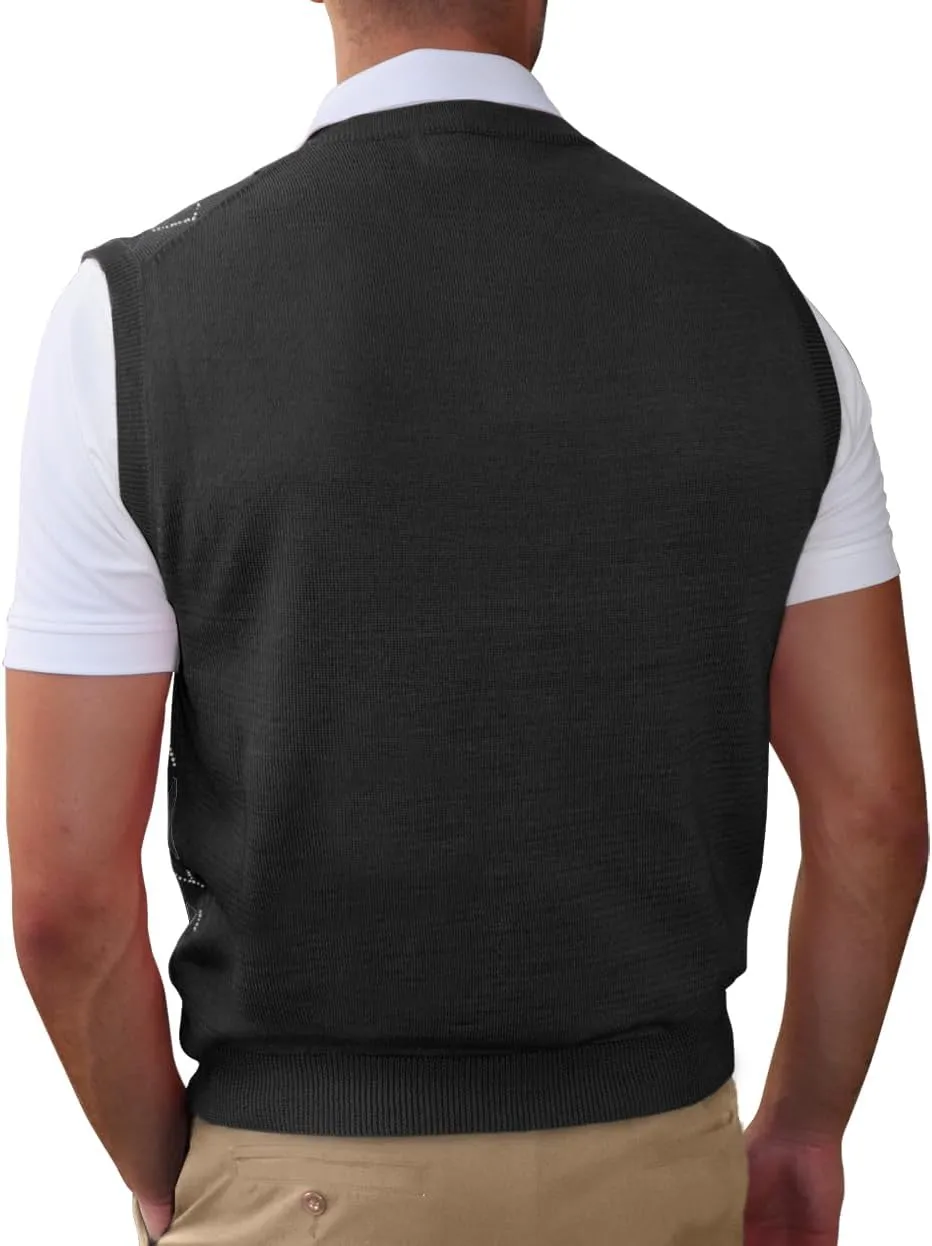 V-Neck Argyle Golf Sweater Vests - GolfKnickers: Mens - Pullover - (EE-6Z)