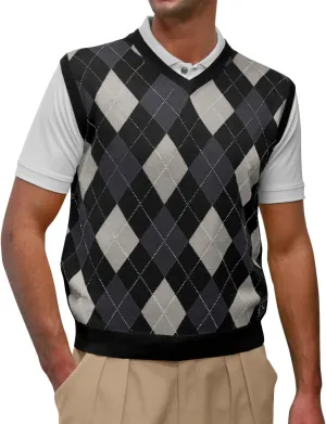 V-Neck Argyle Golf Sweater Vests - GolfKnickers: Mens - Pullover - (EE-6Z)