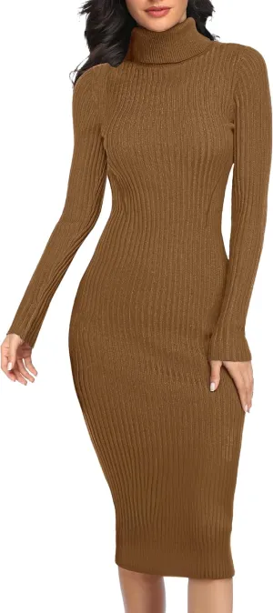 v28 Women Stretchable Knitted Long Sleeve Slim Fitted Ribbed Soft Sweater Dress