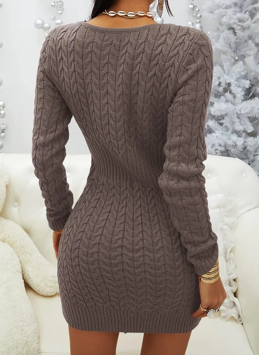 Veatzaer Womens Zipper V-Neck Casual Slim Fit Sweater Dress Long Sleeve Solid Sweaters Knit Mini Dress