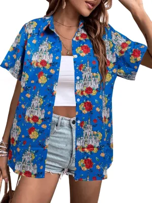 VILOVE Magical Shirt for Women Magic Hawaiian Shirts Princess Tshirt Funny Castle Graphic Family Vacation Button Up Tops