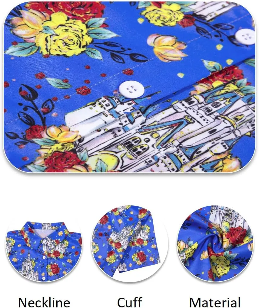 VILOVE Magical Shirt for Women Magic Hawaiian Shirts Princess Tshirt Funny Castle Graphic Family Vacation Button Up Tops