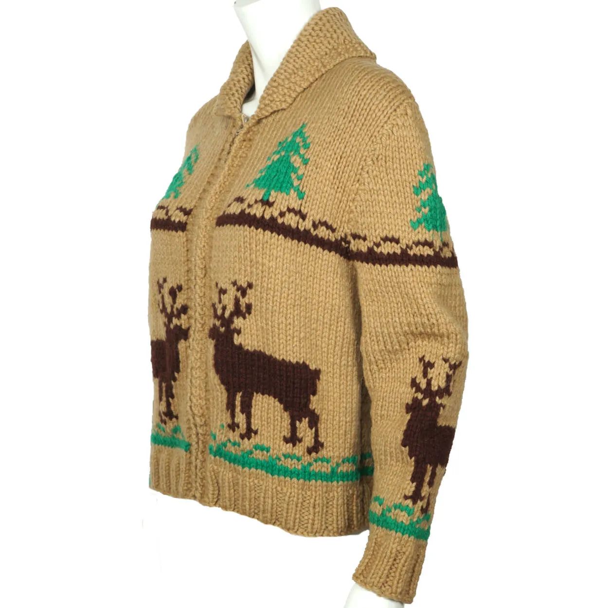 Vintage 1950s Wool Cowichan Ski Sweater Reindeer Mary Maxim Pattern 400