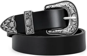 WERFORU Women PU Leather Belt for Jeans- Western Vintage Ladies Boho Waist Belt for Dress