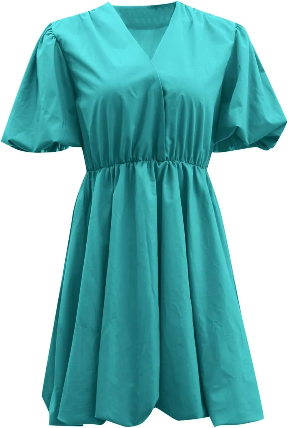 Western Tshirt Dress Women 1950S Elegant Puff Sleeve Swing Empire Waist Mini Ruched Dresses Wedding Beach Vacation Clothes