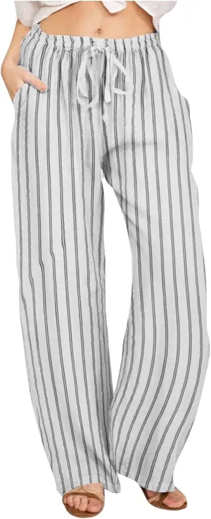 Wide Leg Cotton Linen Pants Women 2025 Summer Lightweight Lounge Pants High Waisted Loose Slacks Trousers with Pockets