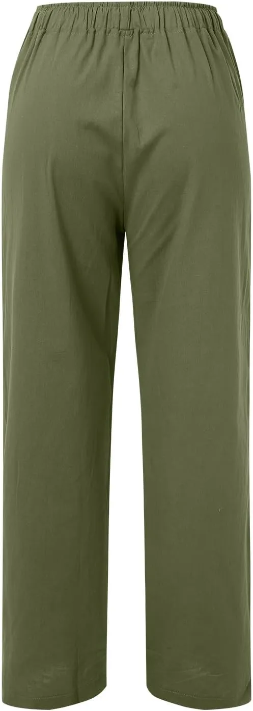 Wide Leg Linen Pants for Women Plus Size Summer Pants Flowy Drawstring Wide Leg Pants High Waisted Palazzo Pant Yoga Trousers