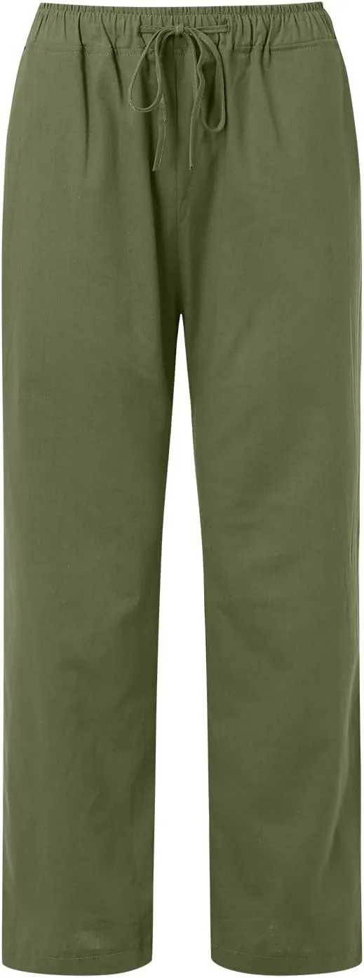 Wide Leg Linen Pants for Women Plus Size Summer Pants Flowy Drawstring Wide Leg Pants High Waisted Palazzo Pant Yoga Trousers
