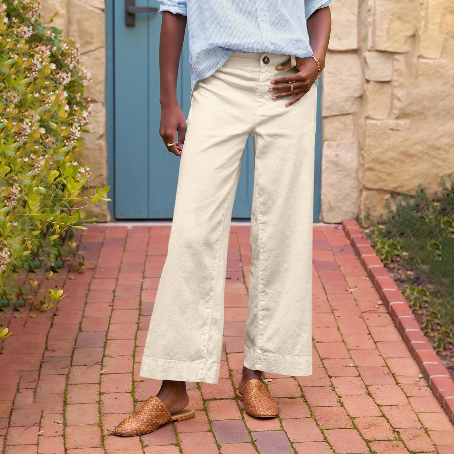 Wide Leg Pants for Women 2025 Summer Casual Straight Leg Crop Pants with Pockets Loose Fit Breathable Vacation Trouser