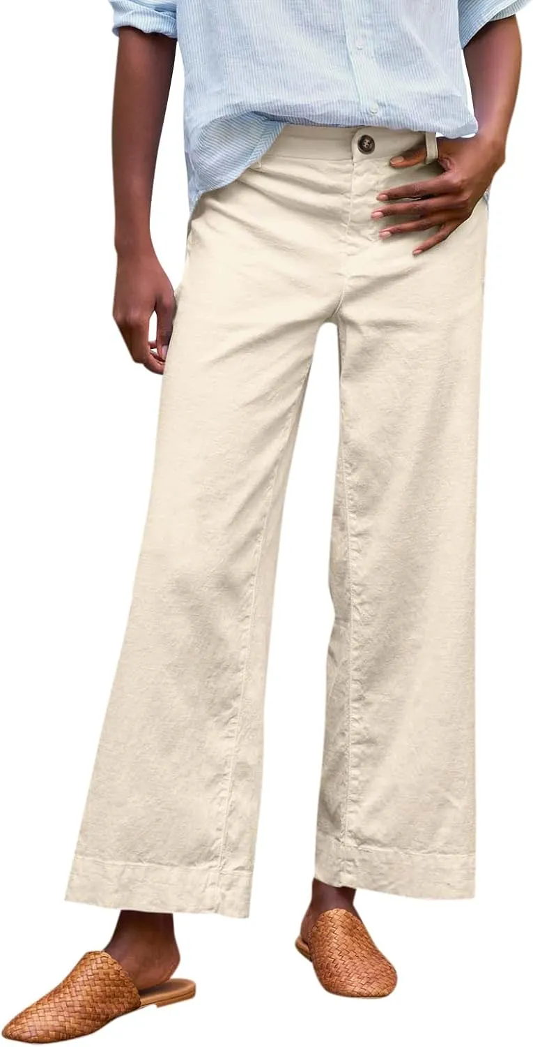Wide Leg Pants for Women 2025 Summer Casual Straight Leg Crop Pants with Pockets Loose Fit Breathable Vacation Trouser