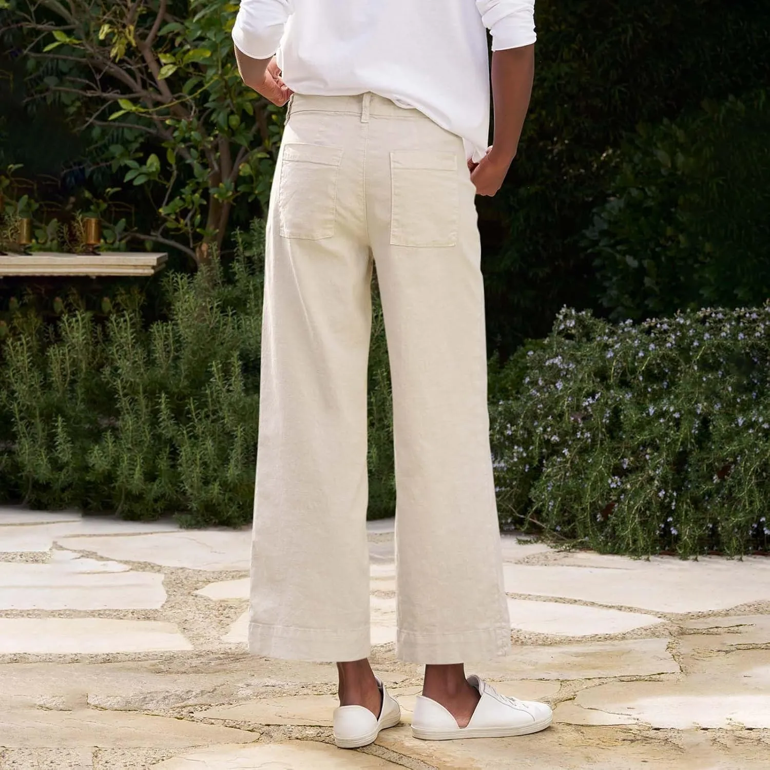 Wide Leg Pants for Women 2025 Summer Casual Straight Leg Crop Pants with Pockets Loose Fit Breathable Vacation Trouser