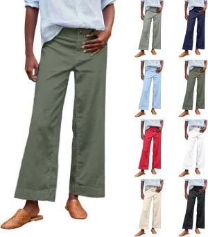 Wide Leg Pants for Women 2025 Summer Casual Straight Leg Crop Pants with Pockets Loose Fit Breathable Vacation Trouser