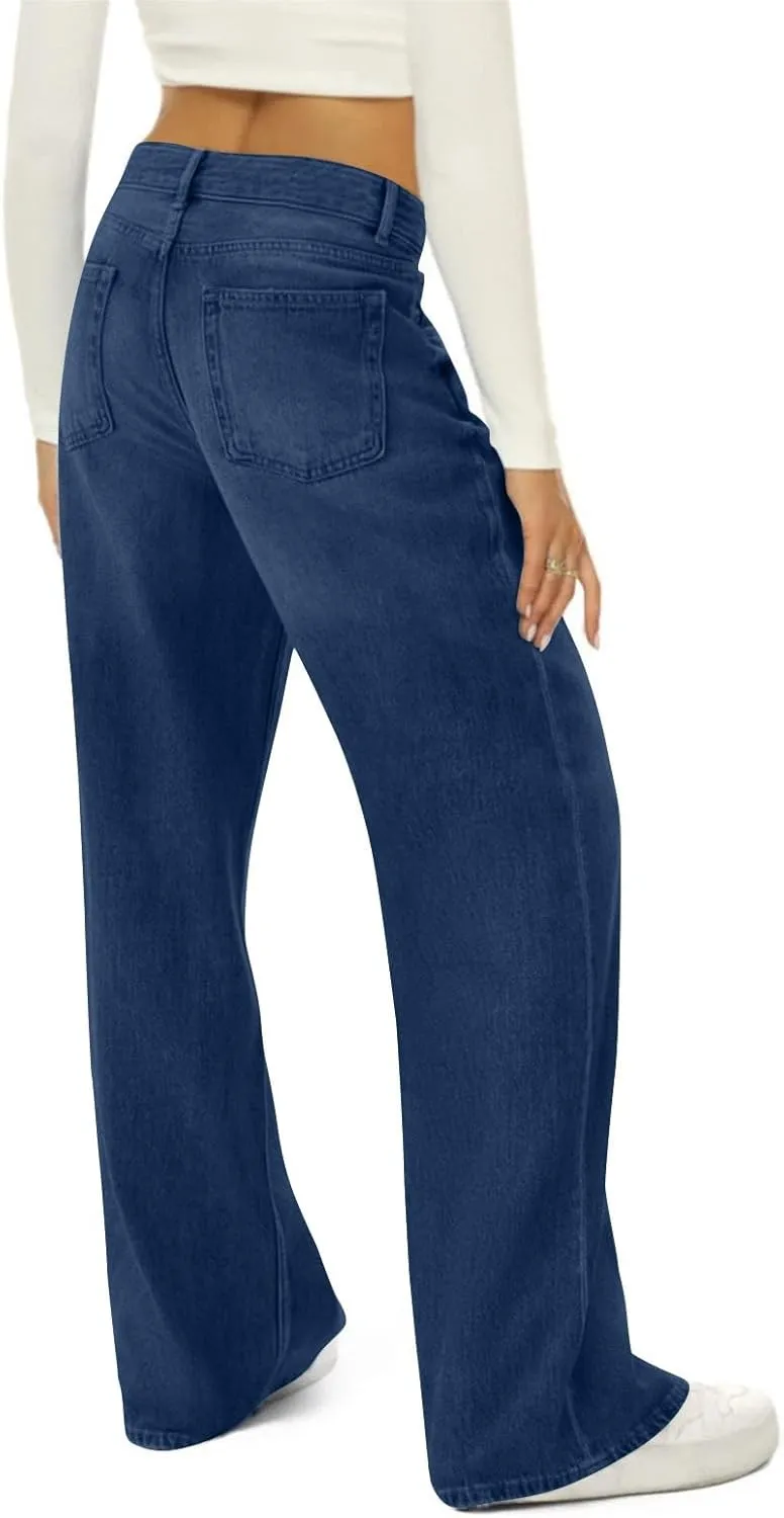Wide Leg Pants Woman Cargo Flare Jeans with Pockets,Womens Sweatpants Cargo Sterechy High Waisted Petite Button