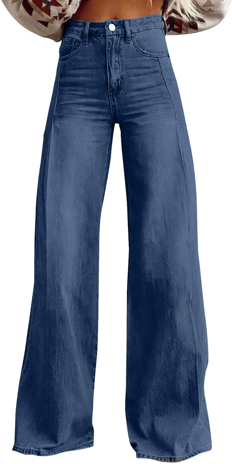 Wide Leg Pants Woman Cargo Flare Jeans with Pockets,Womens Sweatpants Cargo Sterechy High Waisted Petite Button