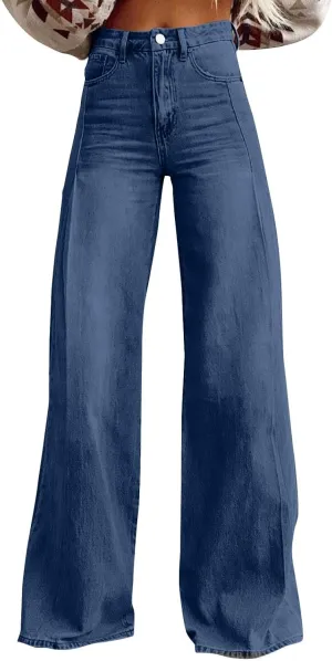 Wide Leg Pants Woman Cargo Flare Jeans with Pockets,Womens Sweatpants Cargo Sterechy High Waisted Petite Button