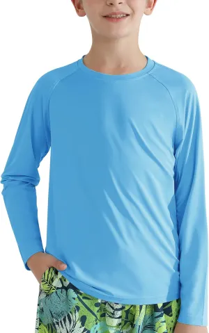 WISREMT Youth Kid Neon Shirt Boy Girl UPF 50  Rash Guard Quick Dry Athletic Long Sleeve T Shirt Sun Protection Water Swim Top