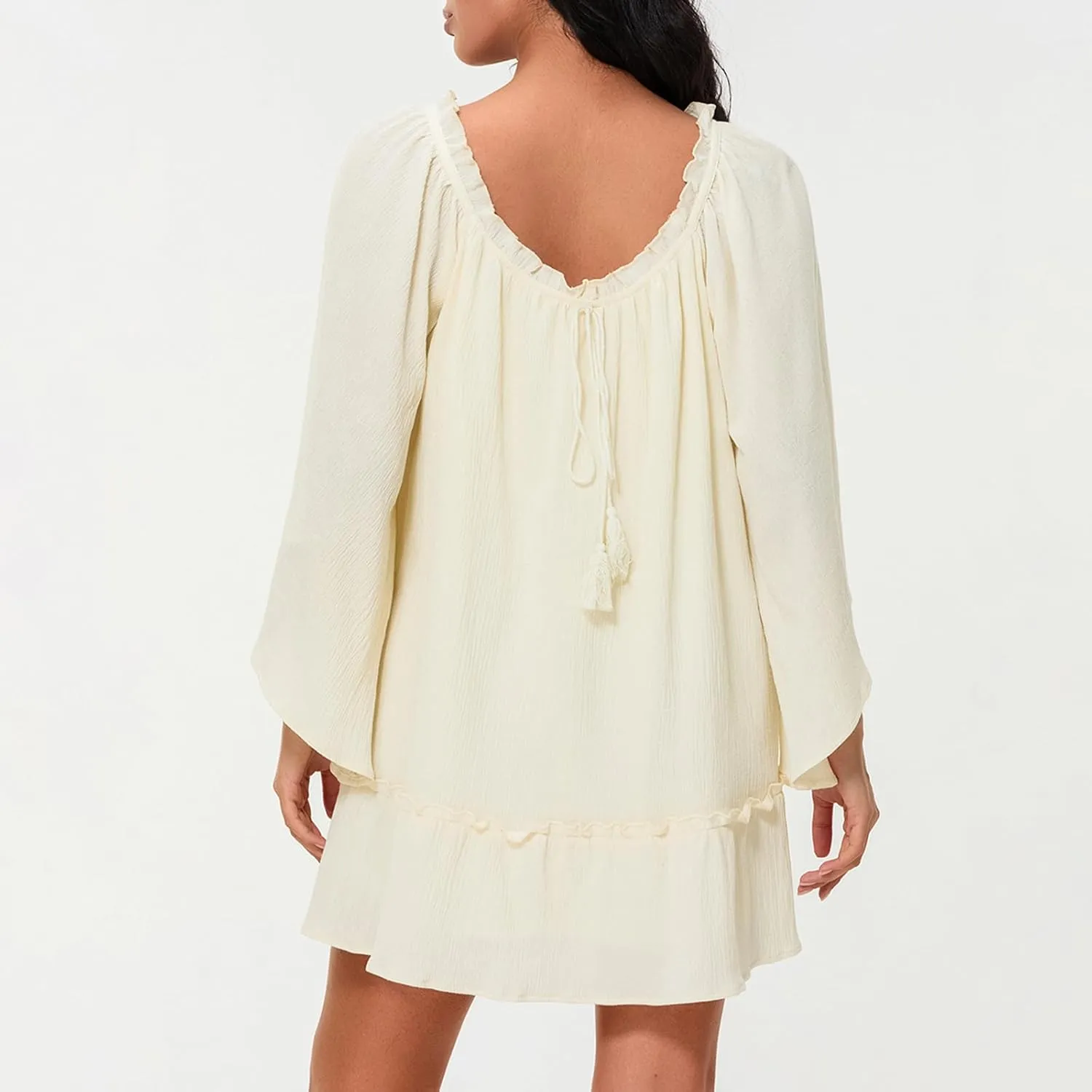 Women Babydoll Ruffle Mini Dress Y2k Puff Short Sleeve Square Neck Aline Loose Shift Vacation Beach Sun Dress