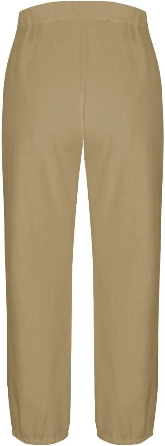 Women Capri Pants Casual Drawstring Elastic High Waist Baggy Wide Leg Cropped Pants Trousers for Ladies Summer Slacks