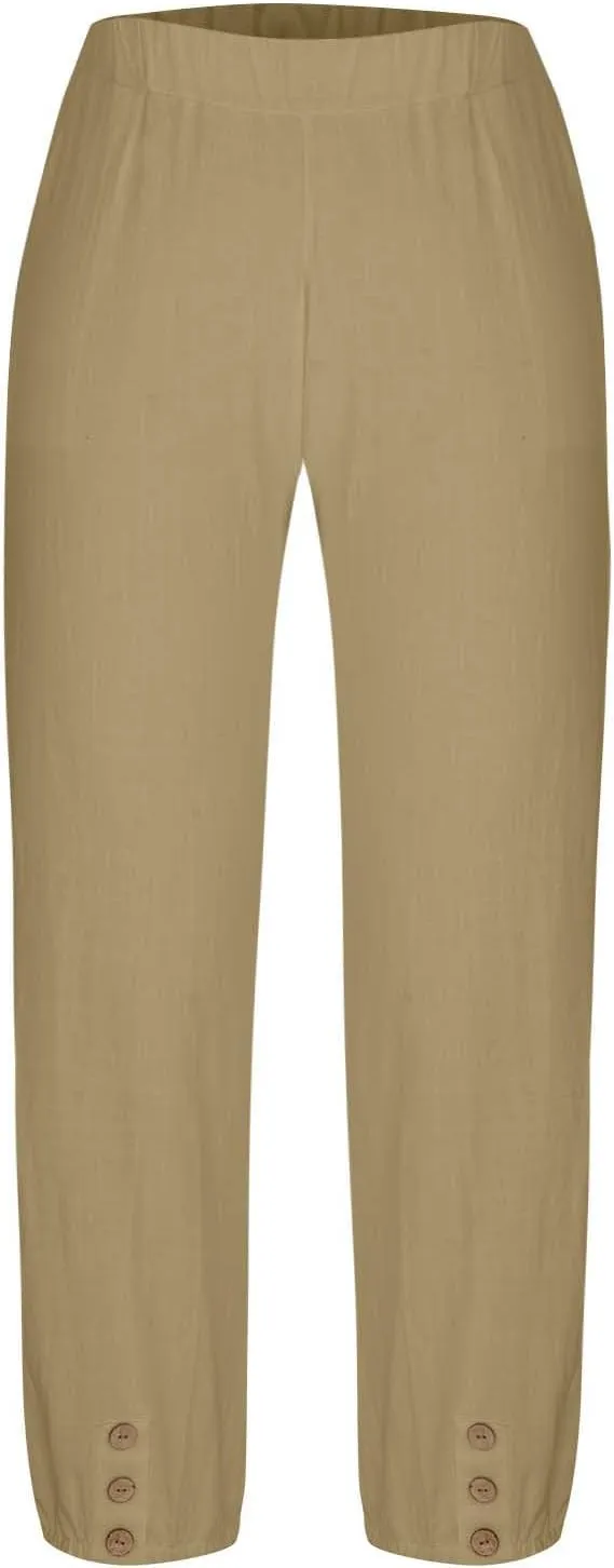 Women Capri Pants Casual Drawstring Elastic High Waist Baggy Wide Leg Cropped Pants Trousers for Ladies Summer Slacks