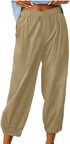 Women Capri Pants Casual Drawstring Elastic High Waist Baggy Wide Leg Cropped Pants Trousers for Ladies Summer Slacks