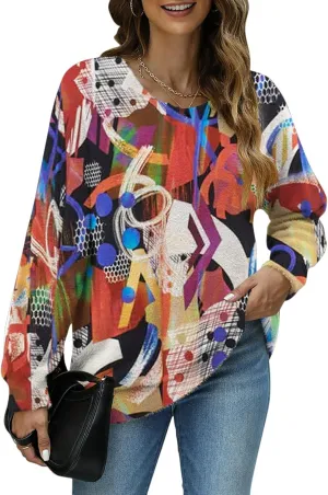 Women Christmas Sweater Graphic Oversized Long Sleeve Boho Printed Loose Fit Casual Knit Pullover Sweaters Top