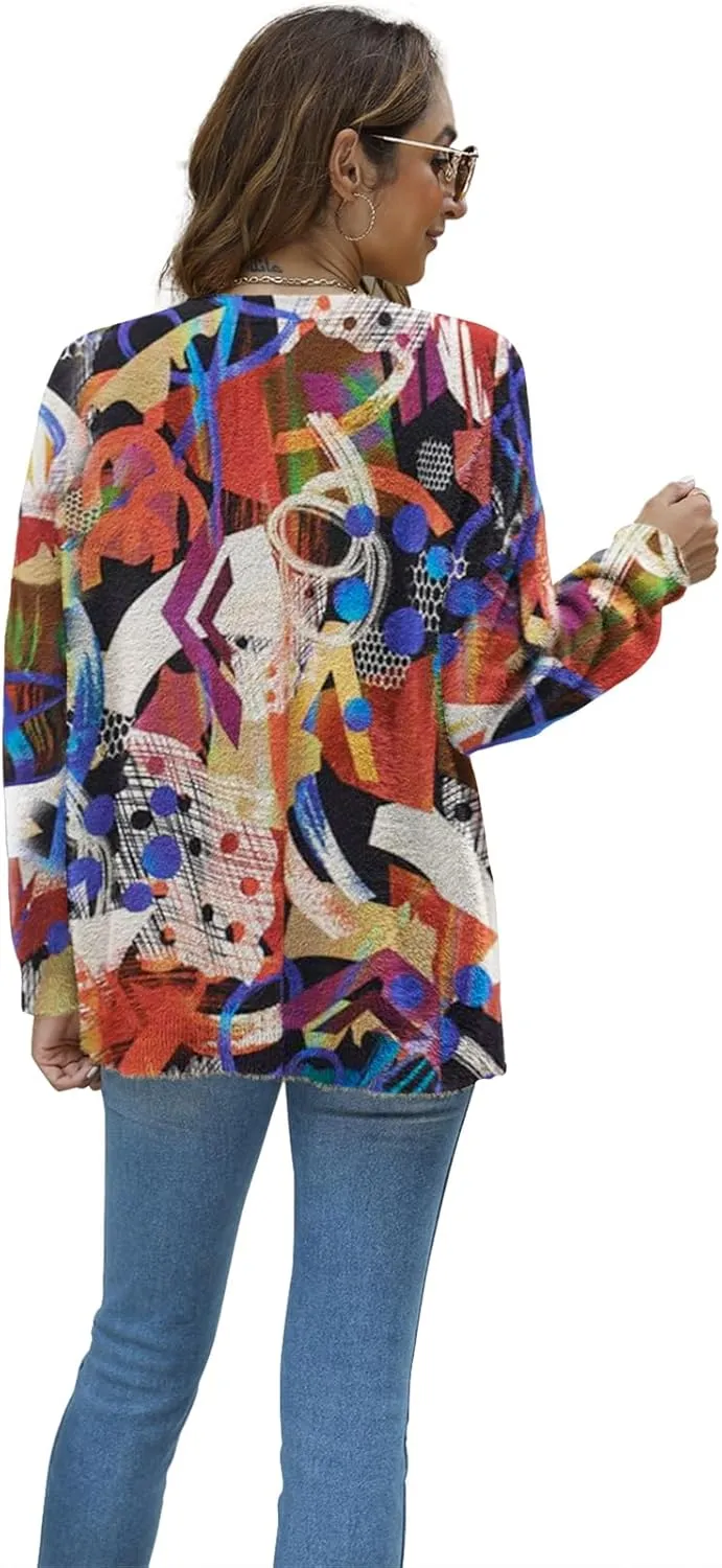 Women Christmas Sweater Graphic Oversized Long Sleeve Boho Printed Loose Fit Casual Knit Pullover Sweaters Top