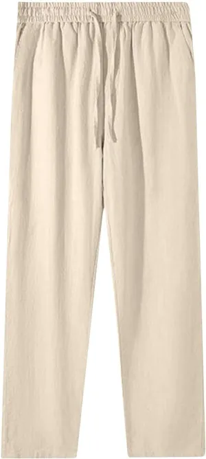 Women Cotton Linen Pants Wide Leg High Waist Flowy Summer Beach Drawstring Pant Beach Travel Vacation Slacks Trousers