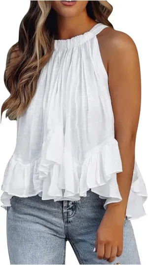 Women Crop Tube Top Sexy Sleeveless Layered Ruffles Casual Stylish Vest Shirts Camisole 2024 Fashion Tops