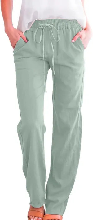 Women High Waisted Wide Leg Pants Casual Drawstring Elastic Trousers Comfy Women Pants Casual Elastic Waist Straight Leg