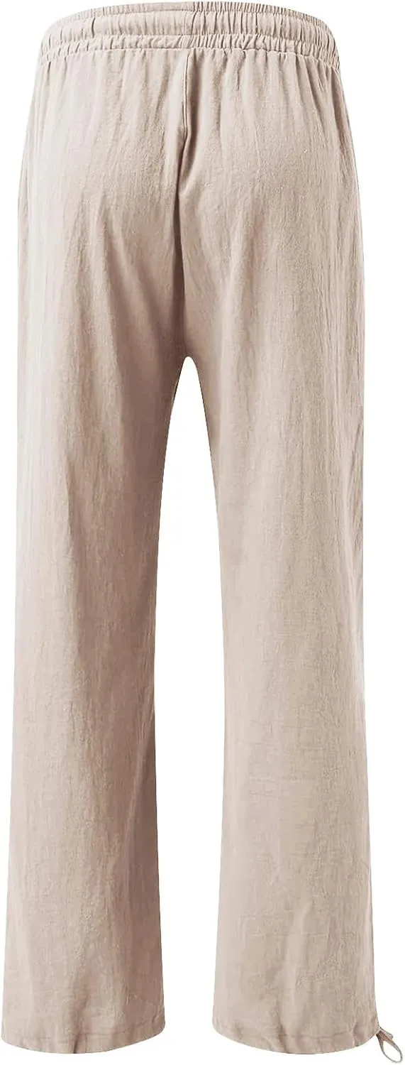 Women Linen Pants Cropped Spring Cotton Pant for 2025 with Pockets Travel Cargo Trousers Plus Size