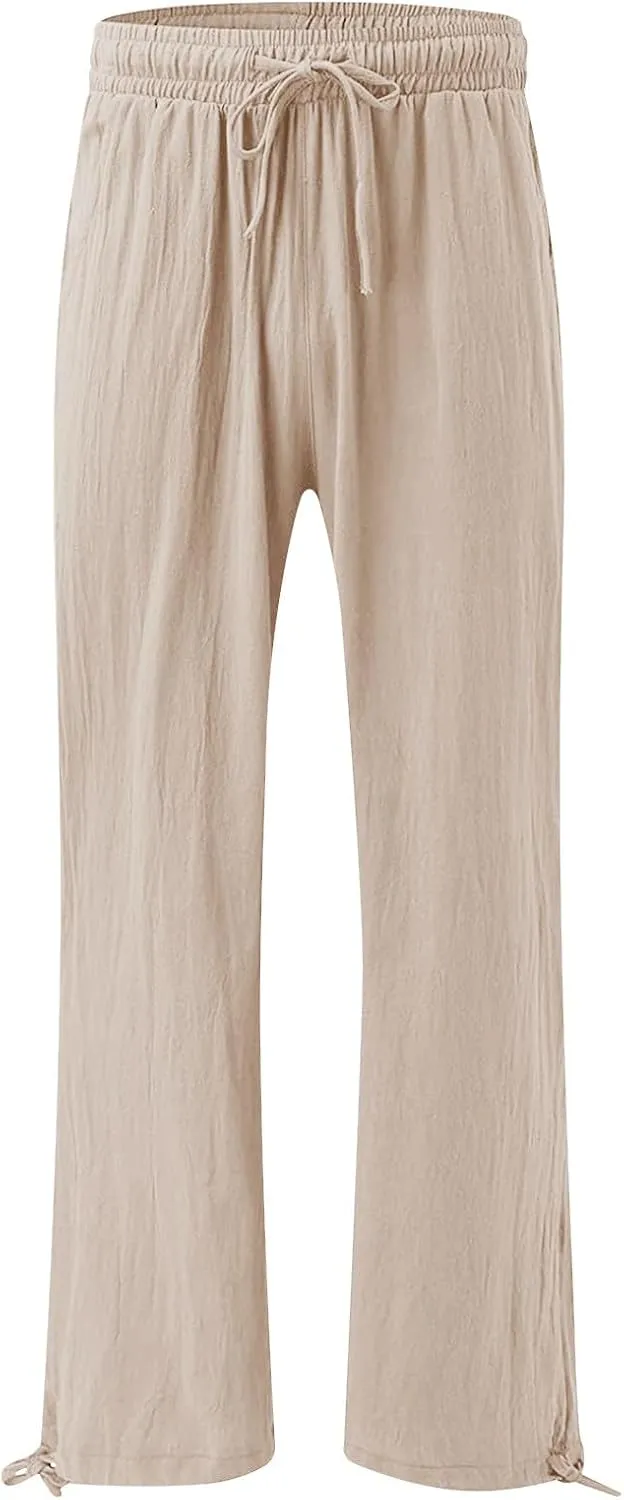Women Linen Pants Cropped Spring Cotton Pant for 2025 with Pockets Travel Cargo Trousers Plus Size