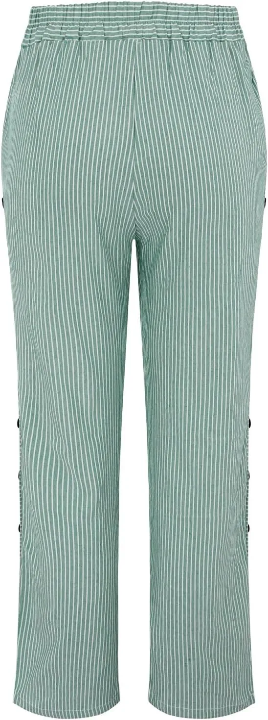 Women Linen Pants High Waist Adjustable High Waisted Dressy Trousers Linen Pants Women Summer Solid Lounge Long Trousers