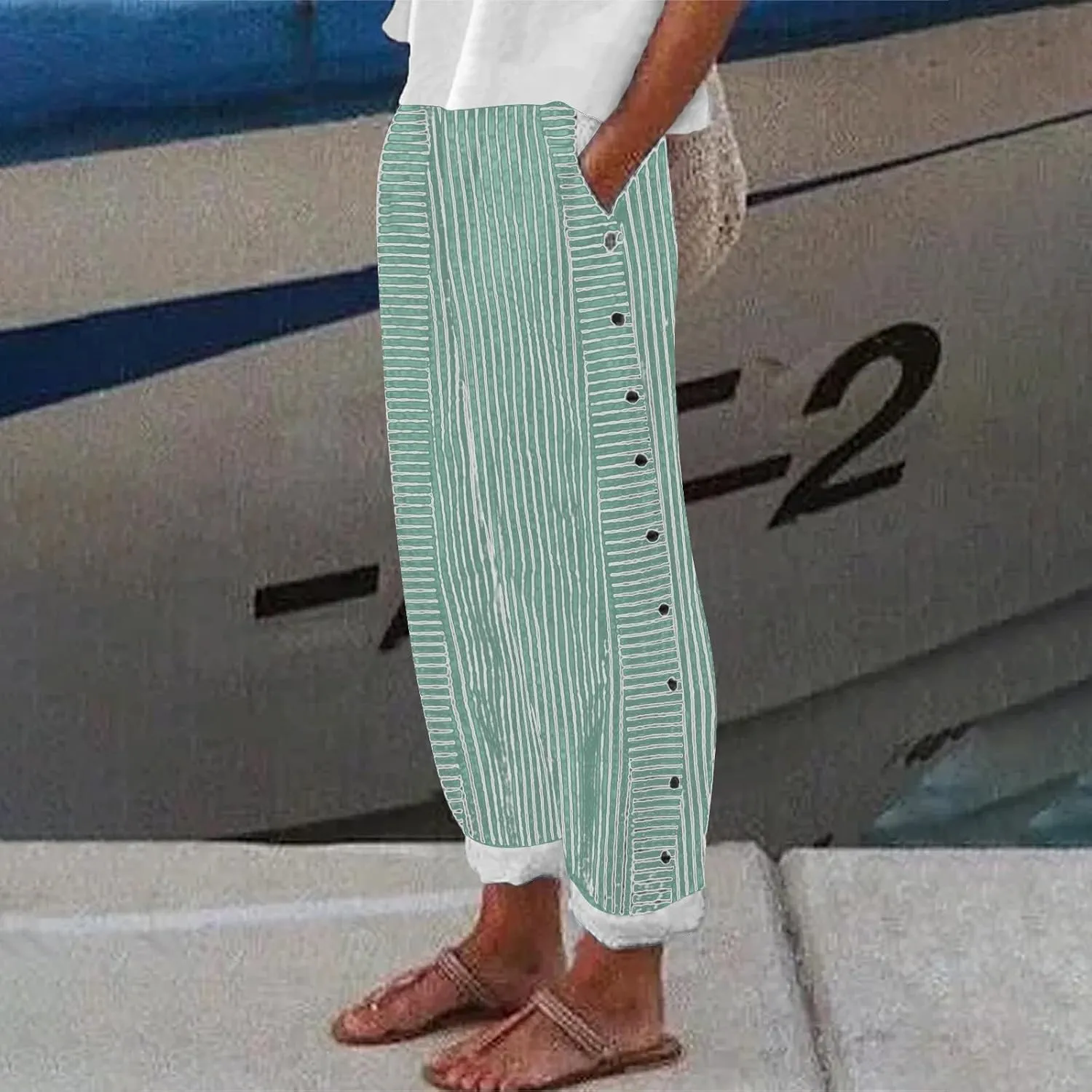 Women Linen Pants High Waist Adjustable High Waisted Dressy Trousers Linen Pants Women Summer Solid Lounge Long Trousers