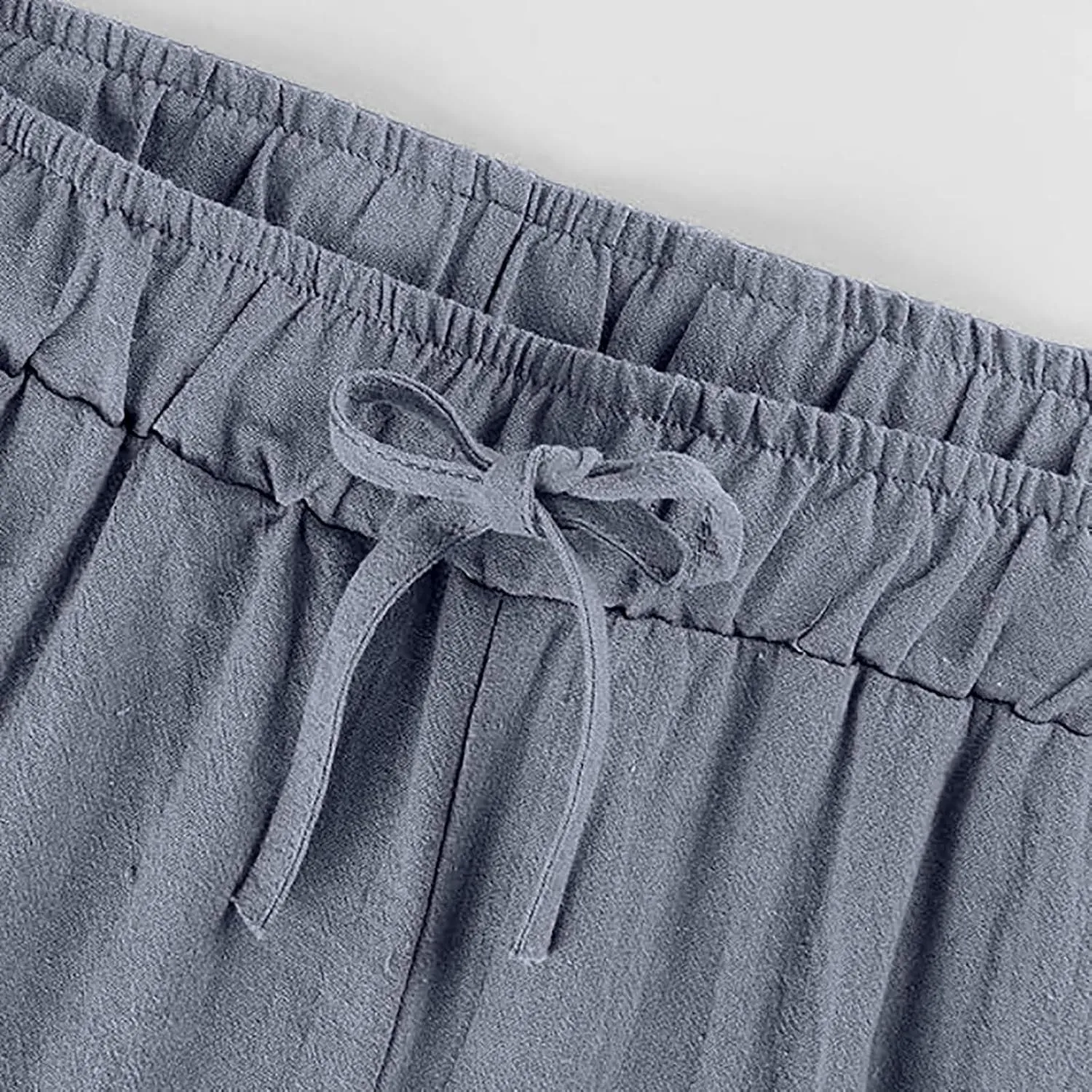 Women Linen Pants Wide Leg High Wasited Drawstring Beach Pants with Pockets Casual Loose Summer Lounge Pant