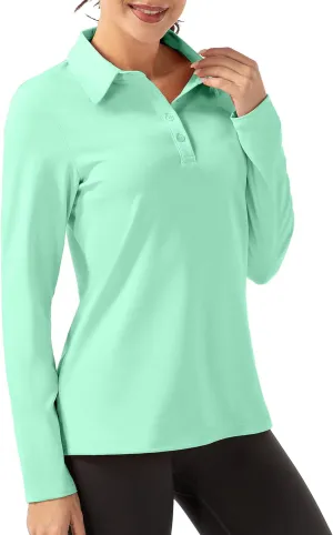 Women Long Sleeve Polo Shirt Golf Sport Top Athletic Sportswear Tennis Activewear