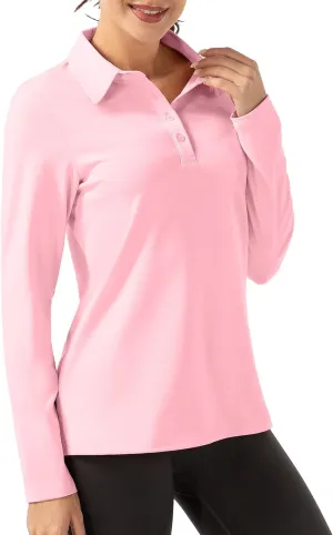 Women Long Sleeve Polo Shirt Golf Sport Top Athletic Sportswear Tennis Activewear