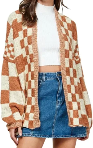 Women Oversized Plaid Cardigan Y2K Long Sleeve Checkered Open Front Knit Sweater Casual Loose Outwear Streetwear
