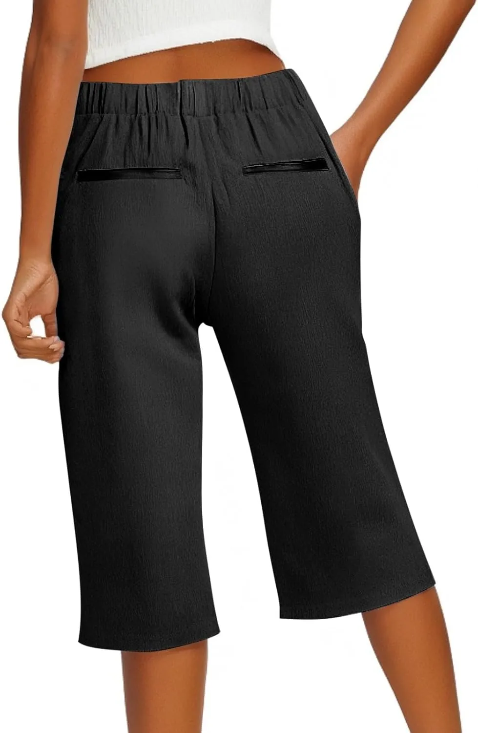 Women Pants Cotton Linen Wide Leg Business Casual,Yoga Sweatpants High Waisted Slit Button Waist Capris Pockets