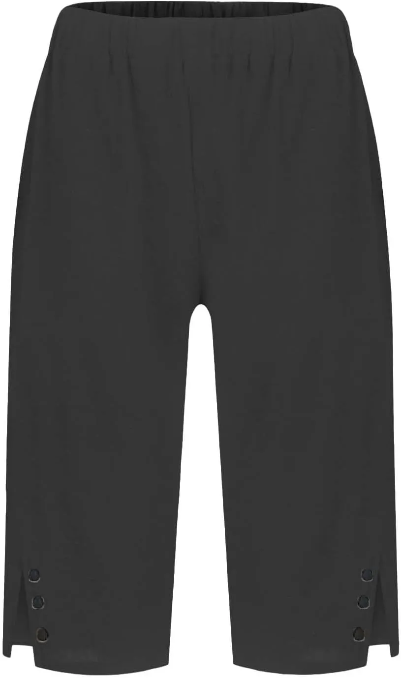 Women Pants Cotton Linen Wide Leg Business Casual,Yoga Sweatpants High Waisted Slit Button Waist Capris Pockets
