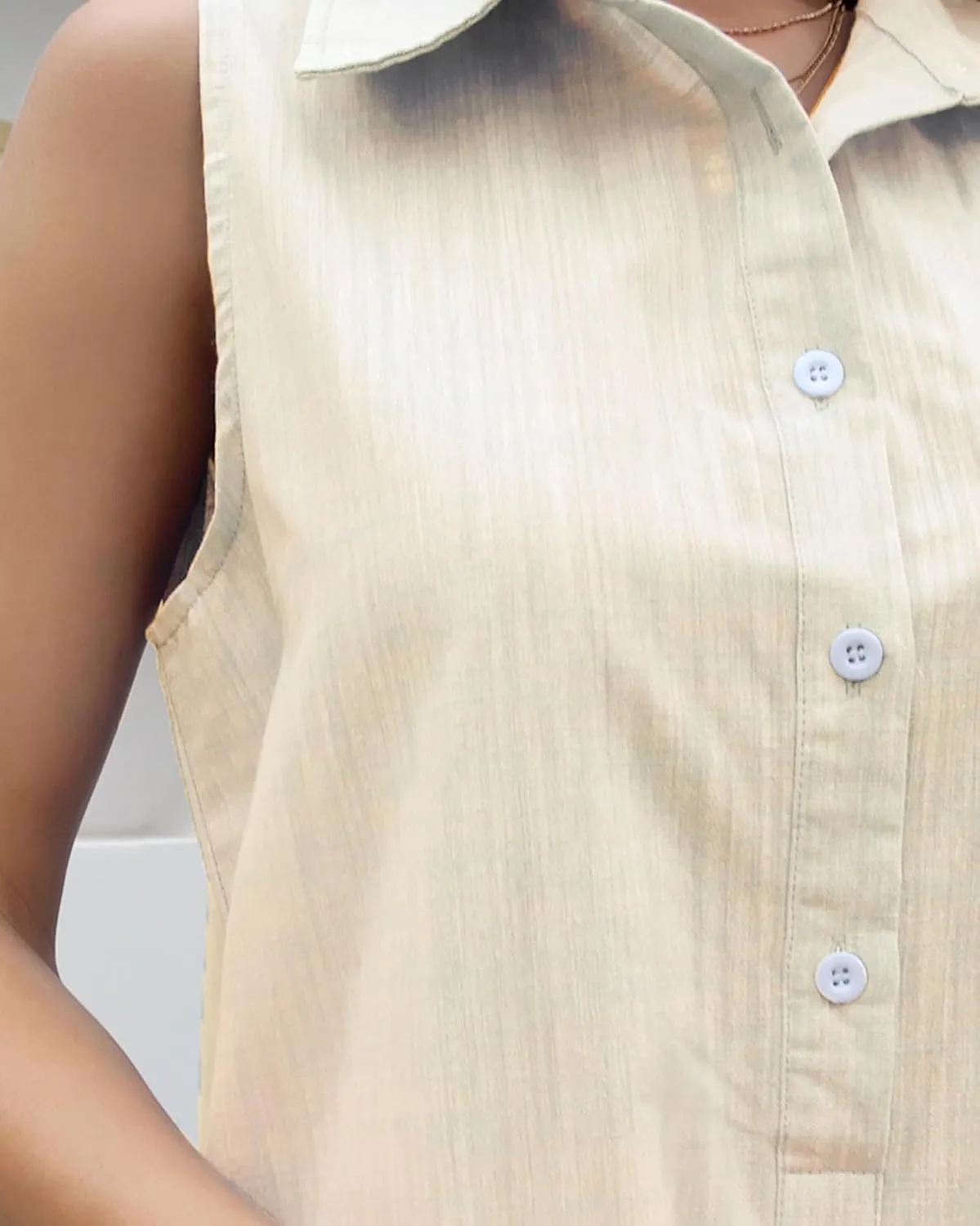 Women Sleeveless Mini Dress Button Down Shirt Dress V Neck Reffle Hem Cotton Linen Tunic Short Dress