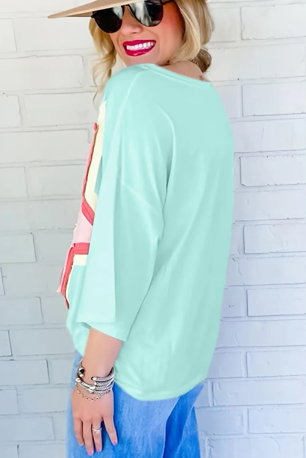 Women Star Patch Half Sleeve T-Shirt Crew-Neck Pullover Knit Casual Stylish Spring/Summer Loose Jumper Blouse Tops