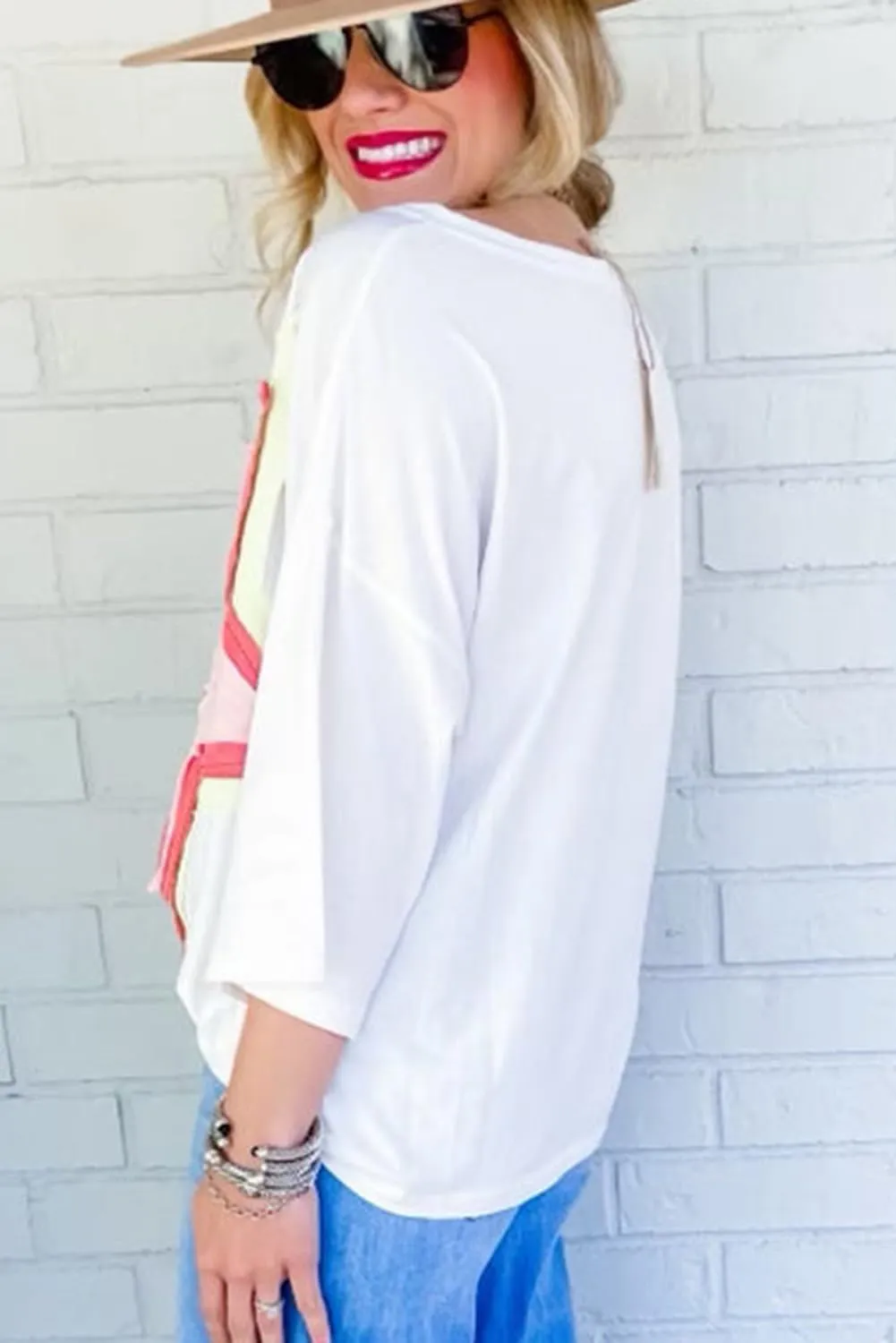 Women Star Patch Half Sleeve T-Shirt Crew-Neck Pullover Knit Casual Stylish Spring/Summer Loose Jumper Blouse Tops