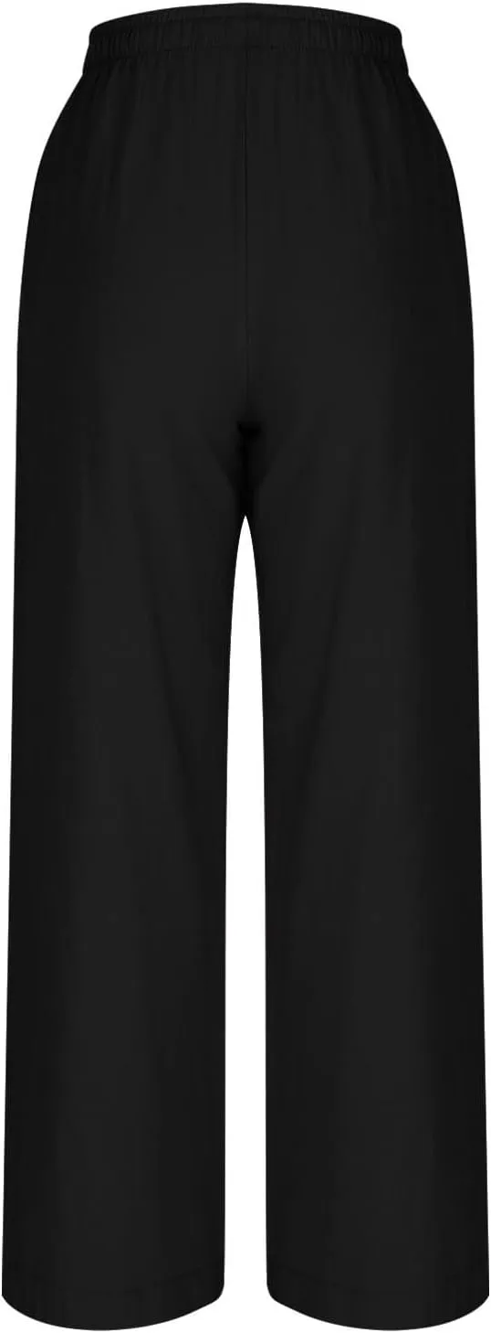Women Summer Baggy Linen Pants Casual Loose Cotton Wide Leg Palazzo Pants Drawstring Waist Y2K Trousers with Pocket